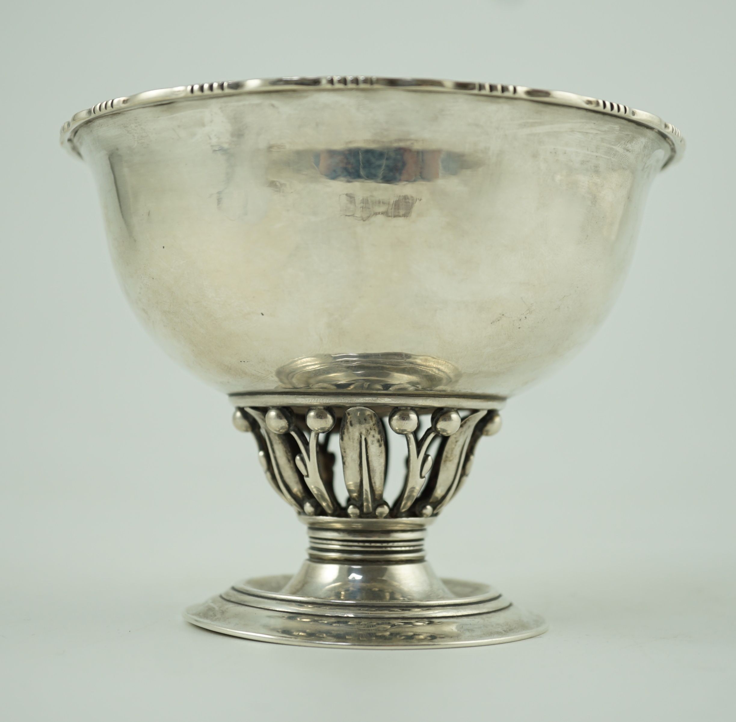 A 1920's Georg Jensen silver Louvre pattern pedestal bowl, design no. 180 B